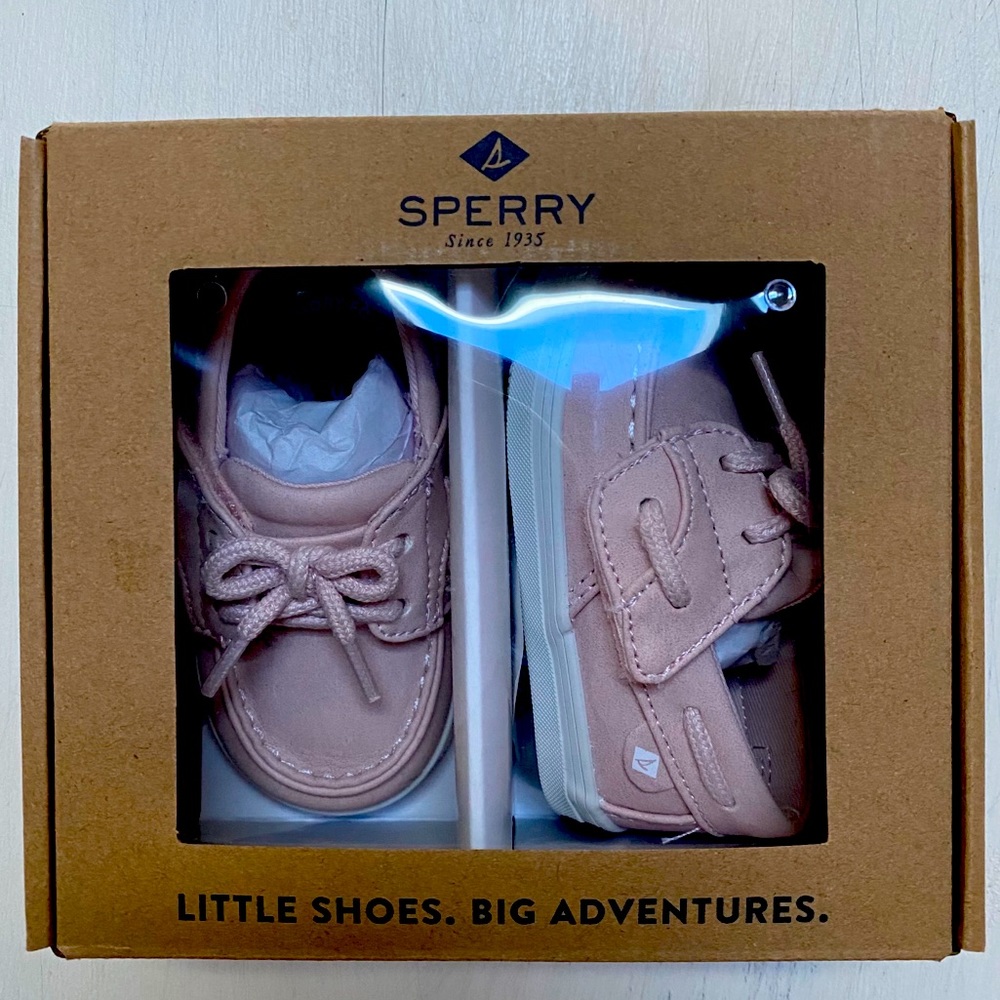 Sperry Bluefish Crib Jr pink shoes in box